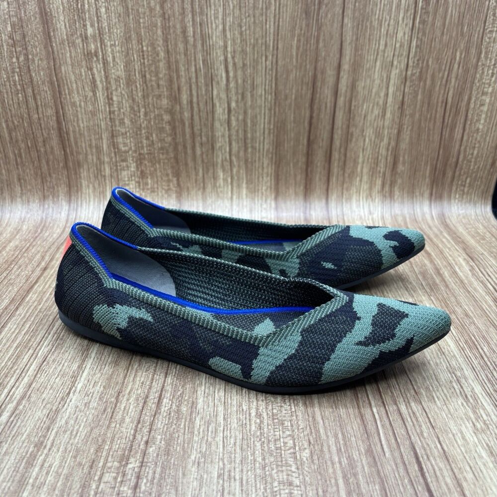 Rothy's The‎ Point Ballet Pointed Flats Womens Size 8.5 Olive Camo Knit Slip On